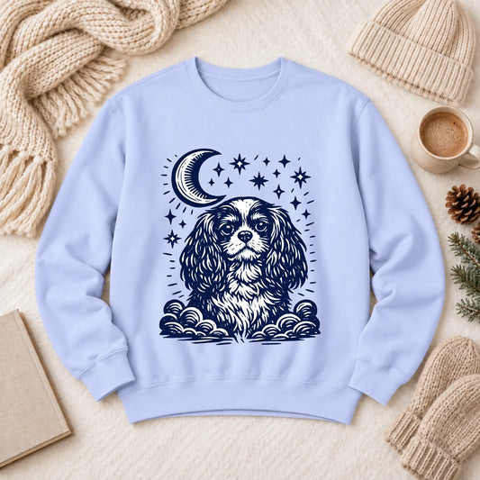 Cavalier Bedtime Moon Stars Unisex Sweatshirt Hydrangea