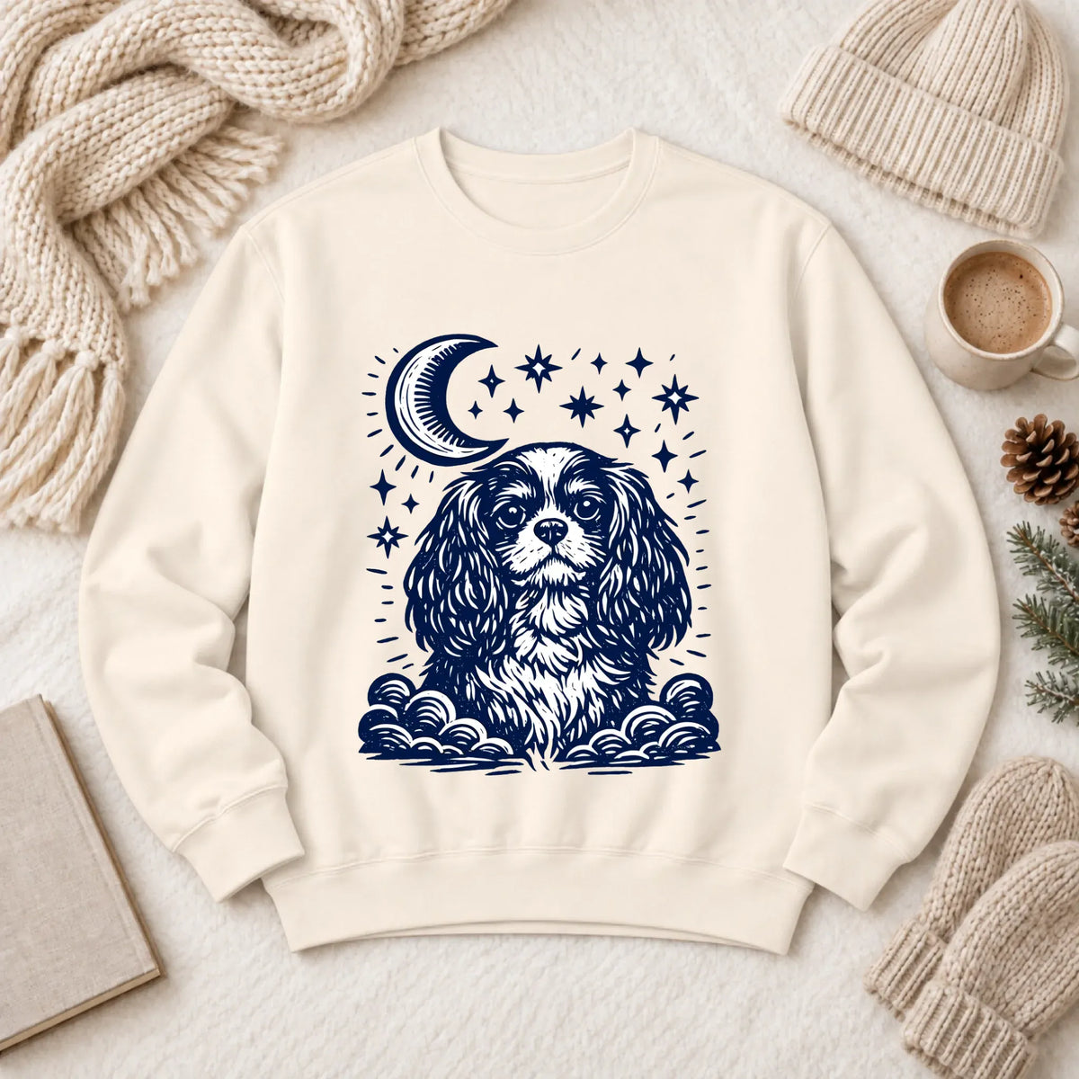 Cavalier Bedtime Moon Stars Unisex Sweatshirt Ivory