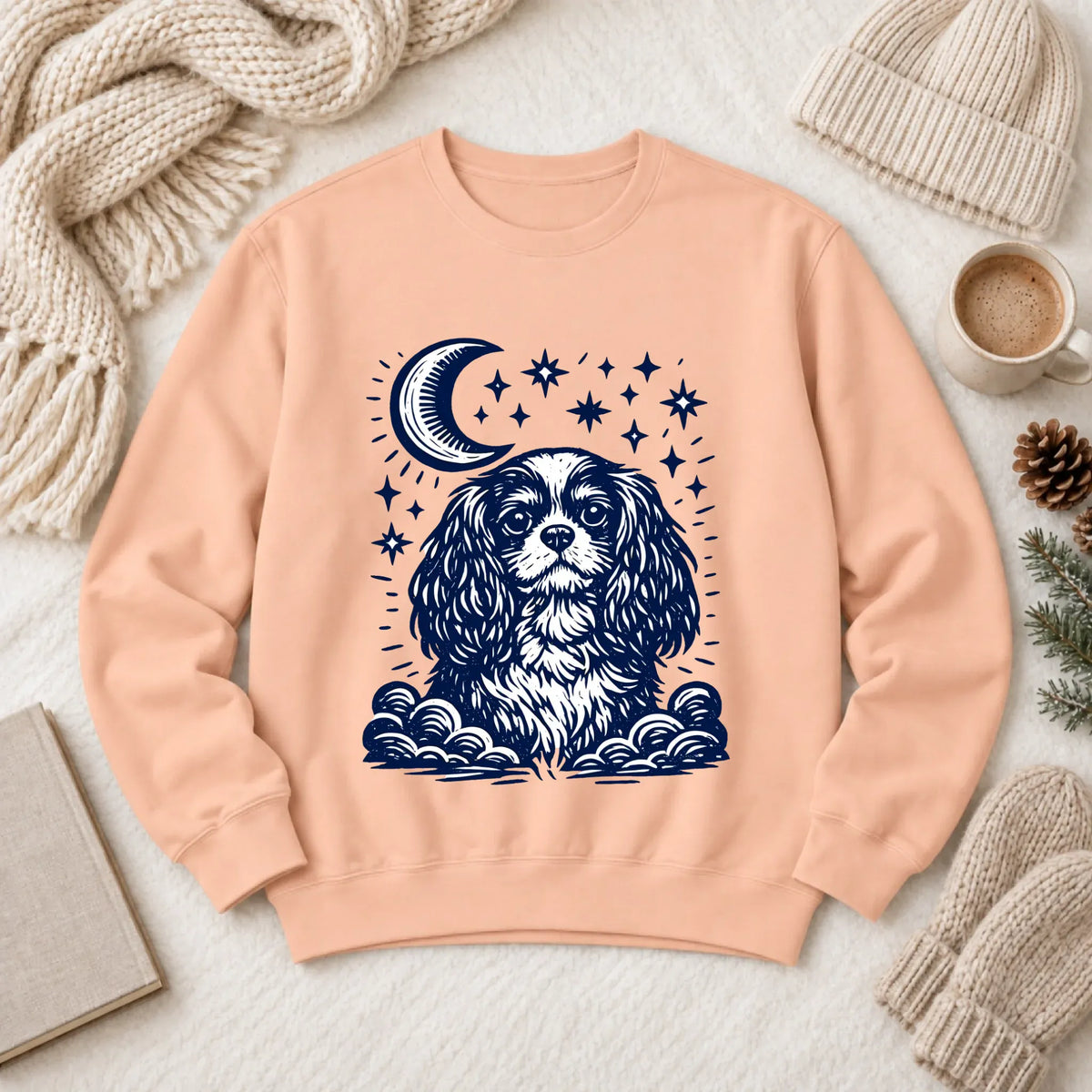 Cavalier Bedtime Moon Stars Unisex Sweatshirt Peachy