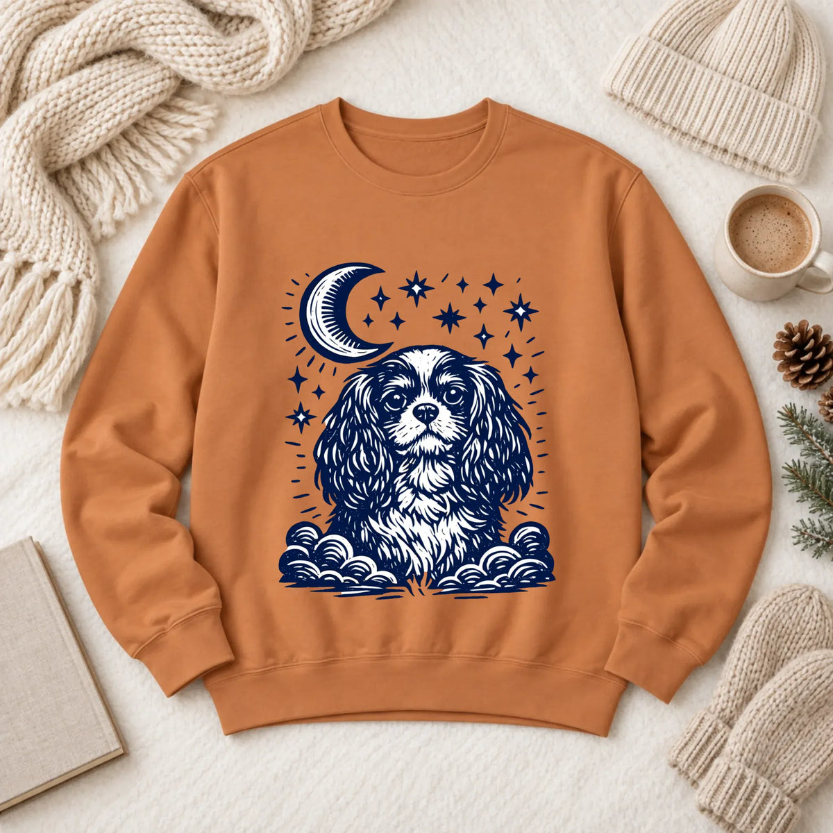 Cavalier Bedtime Moon Stars Unisex Sweatshirt Yam