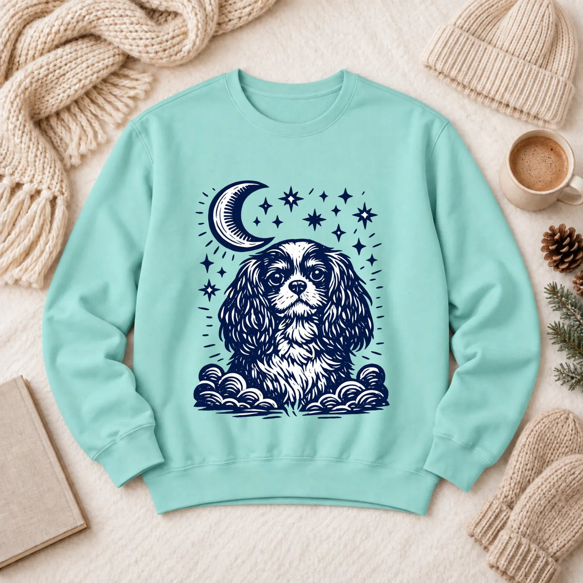 Cavalier Bedtime Moon Stars Unisex Sweatshirt Chalky Mint