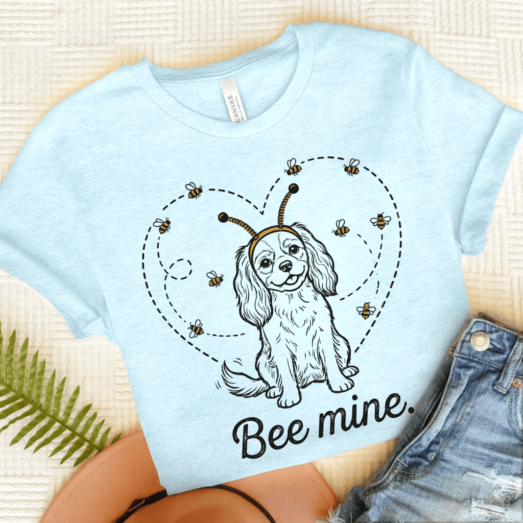 Cavalier Bee Mine Garden Unisex TShirt Heather Ice Blue
