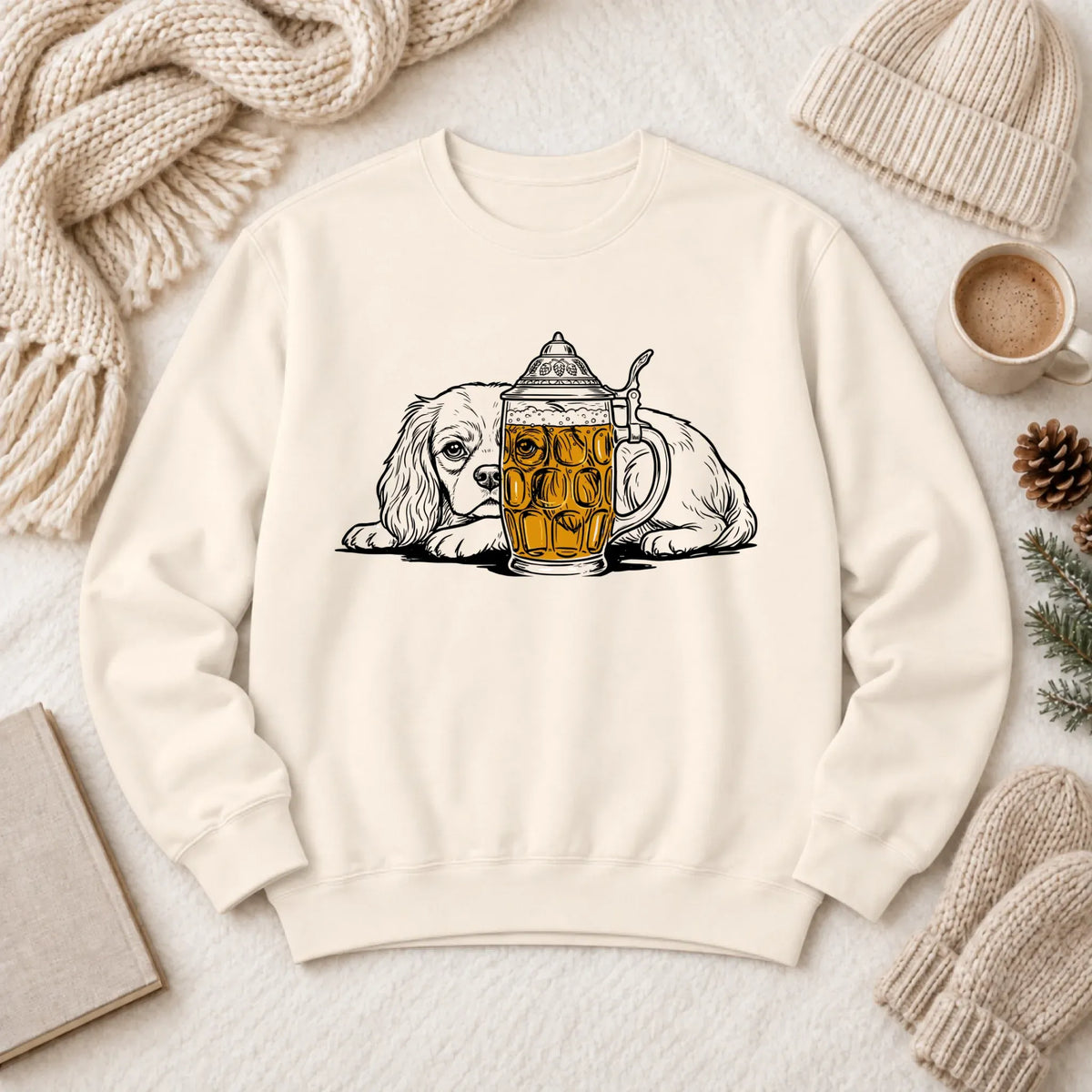 Cavalier Beer Drinking Brewer Unisex Sweatshirt Ivory