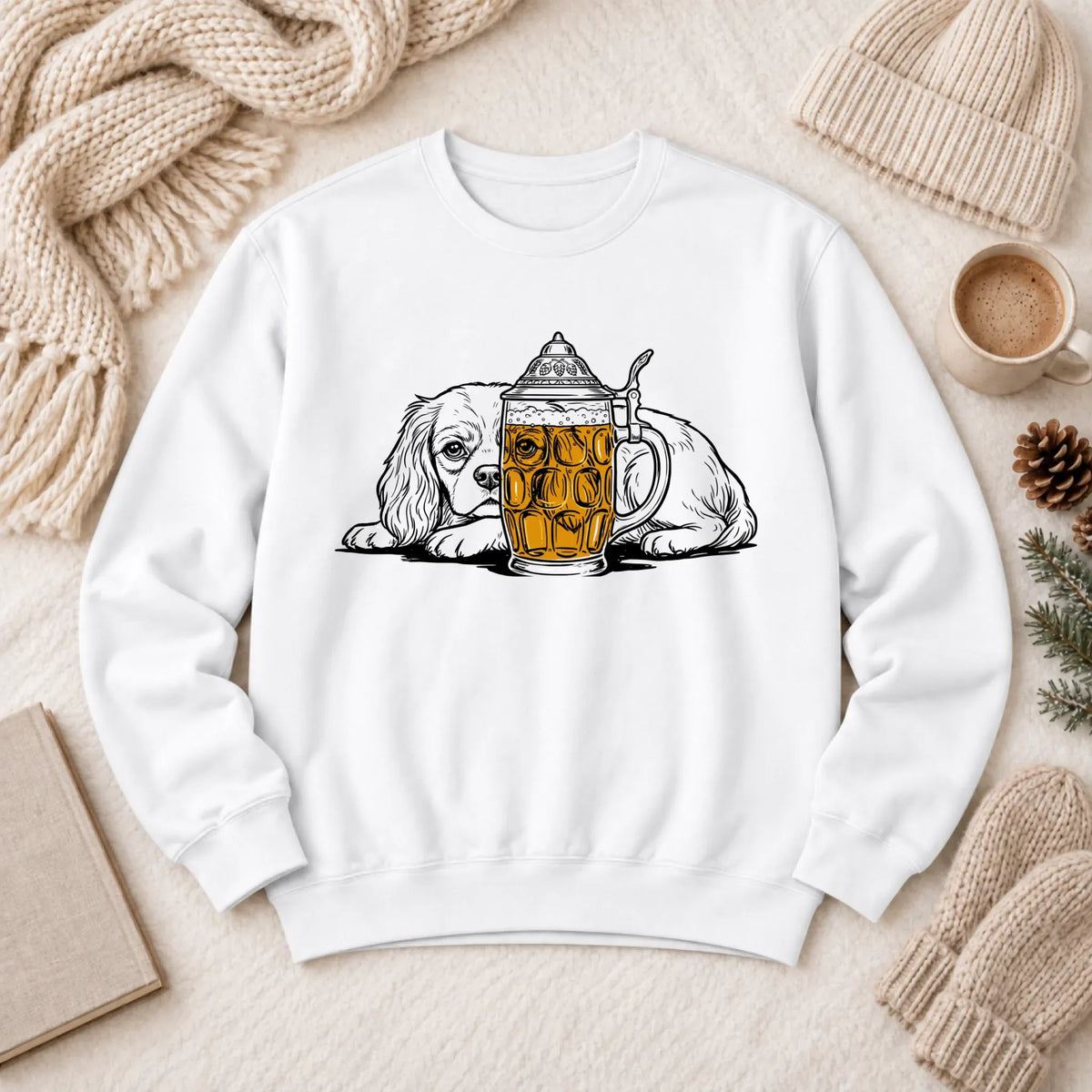 Cavalier Beer Drinking Brewer Unisex Sweatshirt White