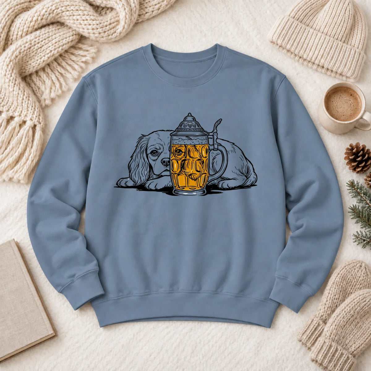 Cavalier Beer Drinking Brewer Unisex Sweatshirt Blue Jean