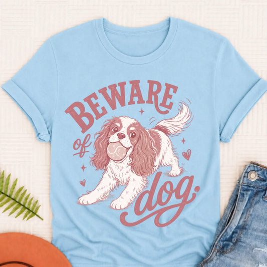 Cavalier Beware of Dog Unisex Tshirt Unisex Garment-Dyed T-shirt Chambray