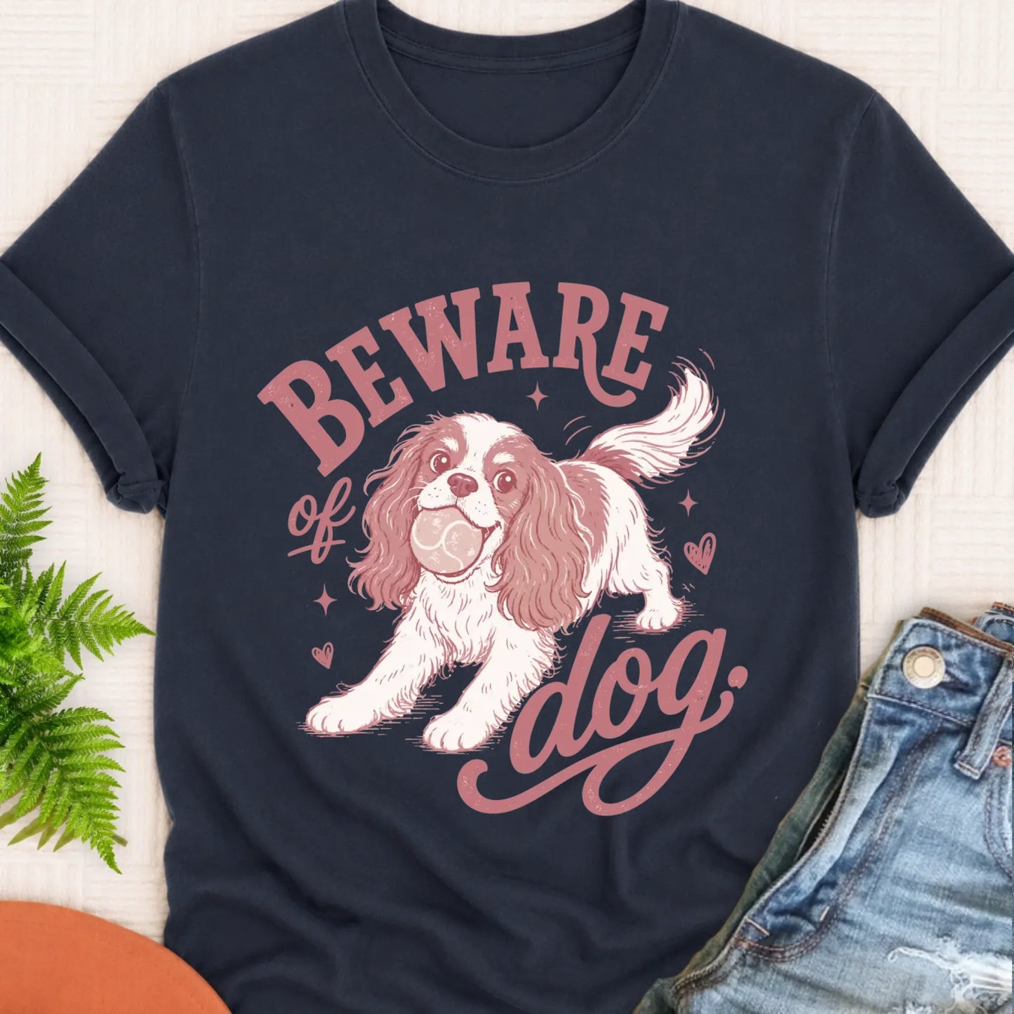 T-Shirt Monster Dark 1717 / Navy / S Cavalier Beware of Dog Unisex Tshirt