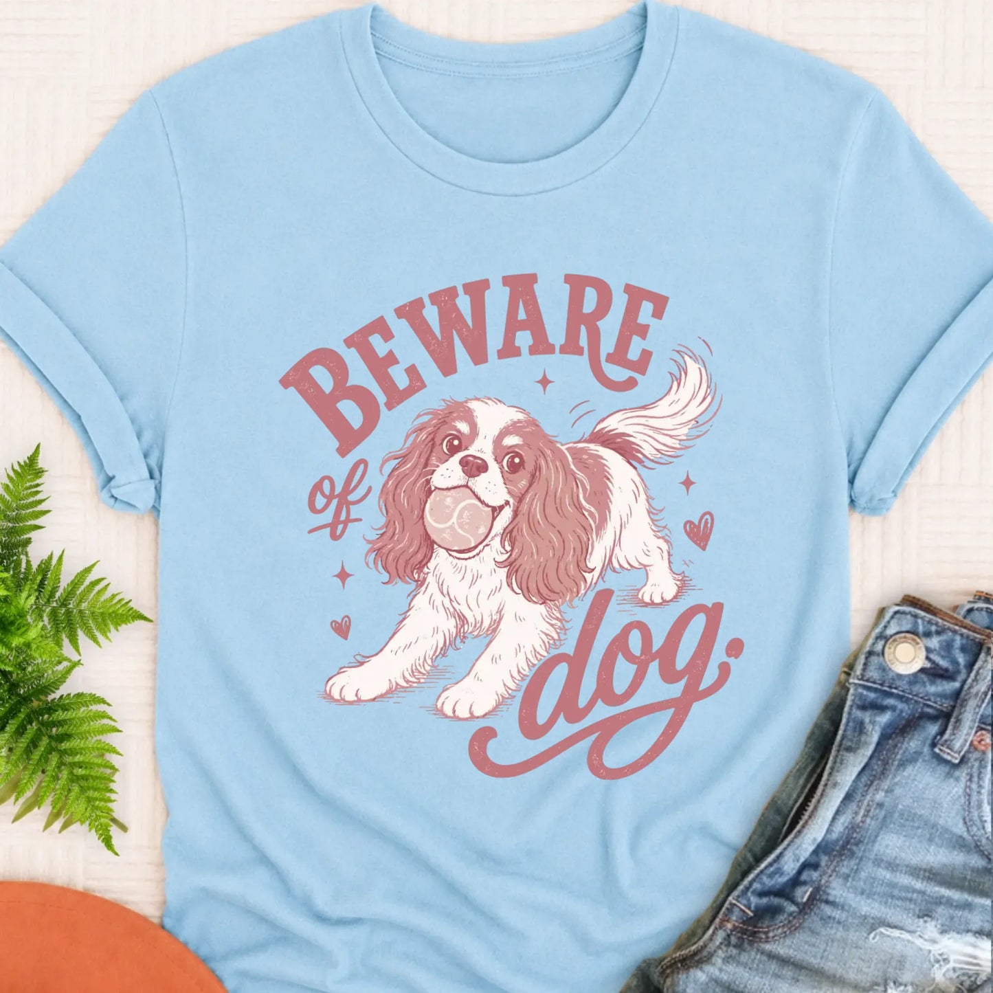 T-Shirt Monster Light 1717 / Chambray / S Cavalier Beware of Dog Unisex Tshirt