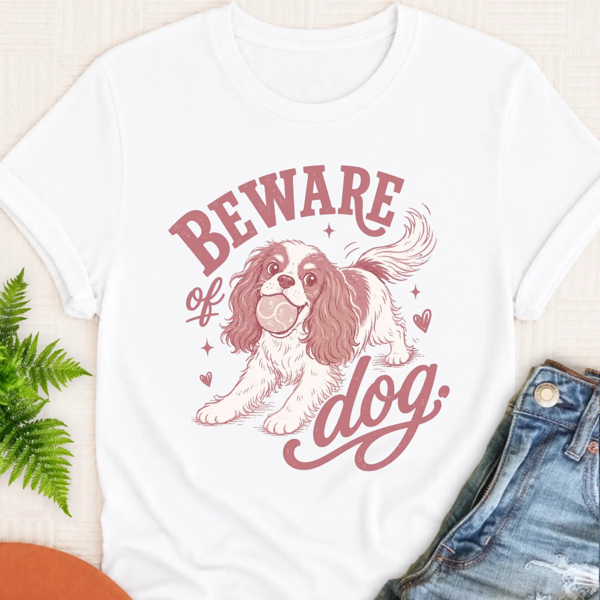 T-Shirt Monster Light 1717 / White / S Cavalier Beware of Dog Unisex Tshirt