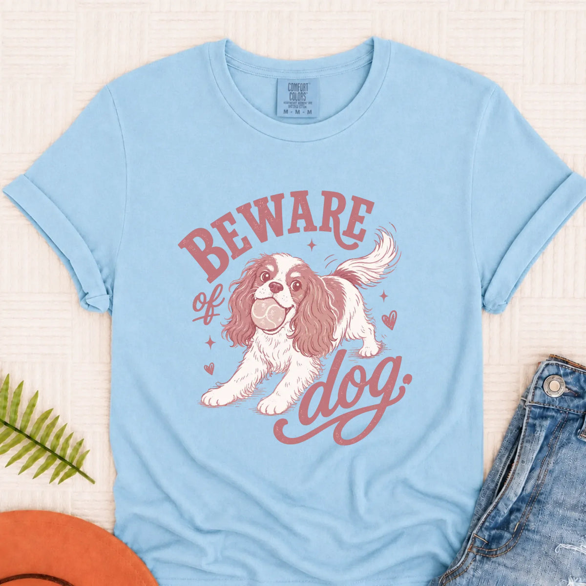 Cavalier Beware of Dog Unisex Tshirt Chambray