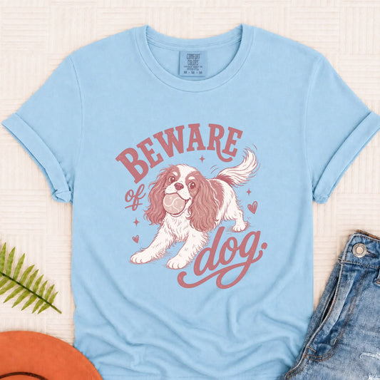 Cavalier Beware of Dog Unisex Tshirt Chambray