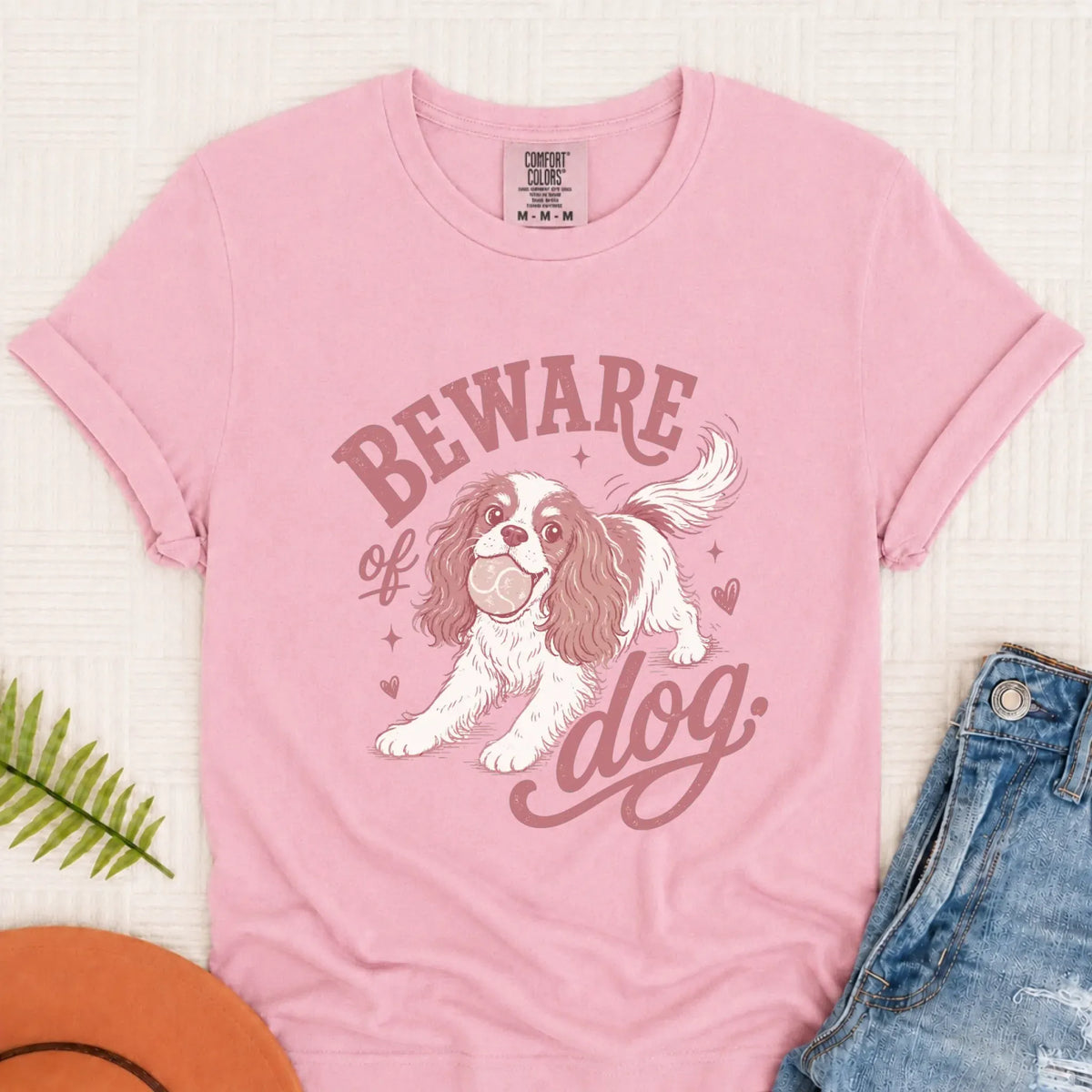 Cavalier Beware of Dog Unisex Tshirt Blossom