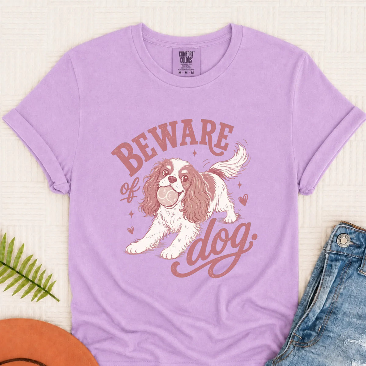 Cavalier Beware of Dog Unisex Tshirt Orchid