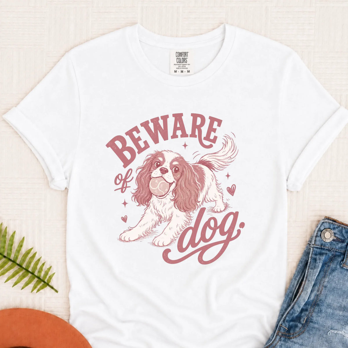 Cavalier Beware of Dog Unisex Tshirt White