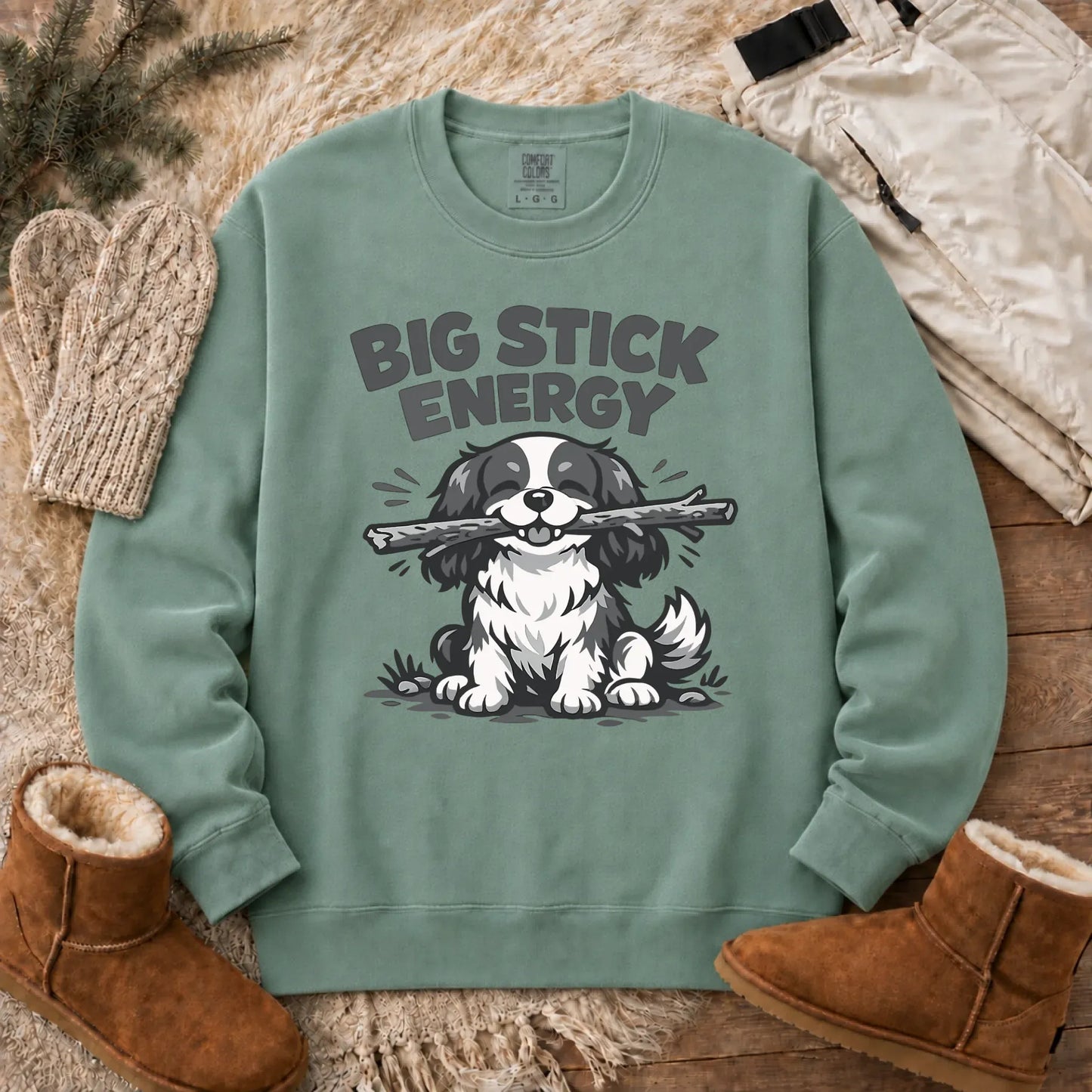 Cavalier Big Stick Energy Unisex Sweatshirt Light Green