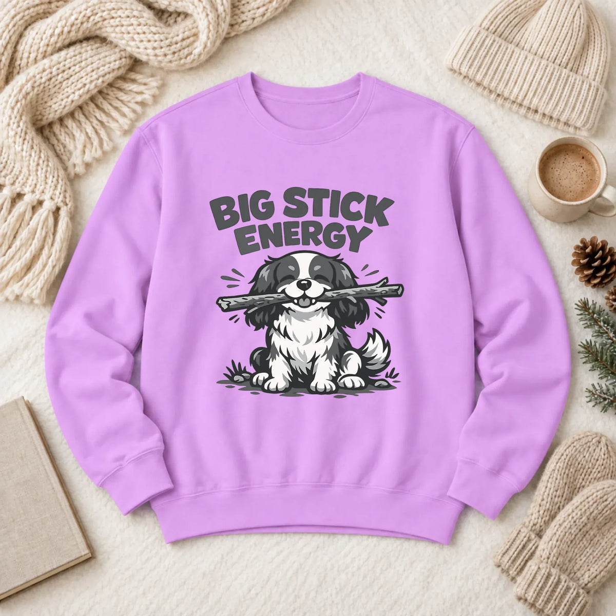Cavalier Big Stick Energy Unisex Sweatshirt Neon Violet