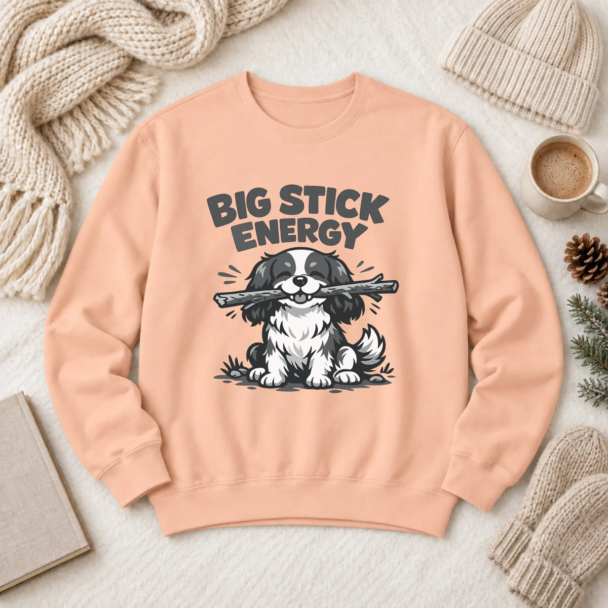 Cavalier Big Stick Energy Unisex Sweatshirt Peachy