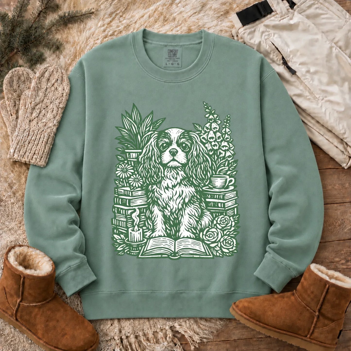 Cavalier Bookclub Reading Unisex Sweatshirt Light Green