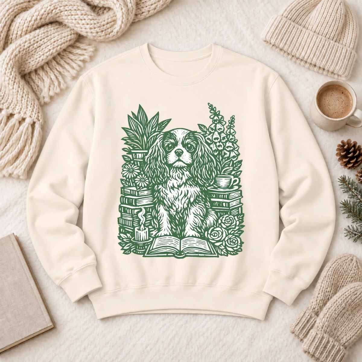 Cavalier Bookclub Reading Unisex Sweatshirt Ivory