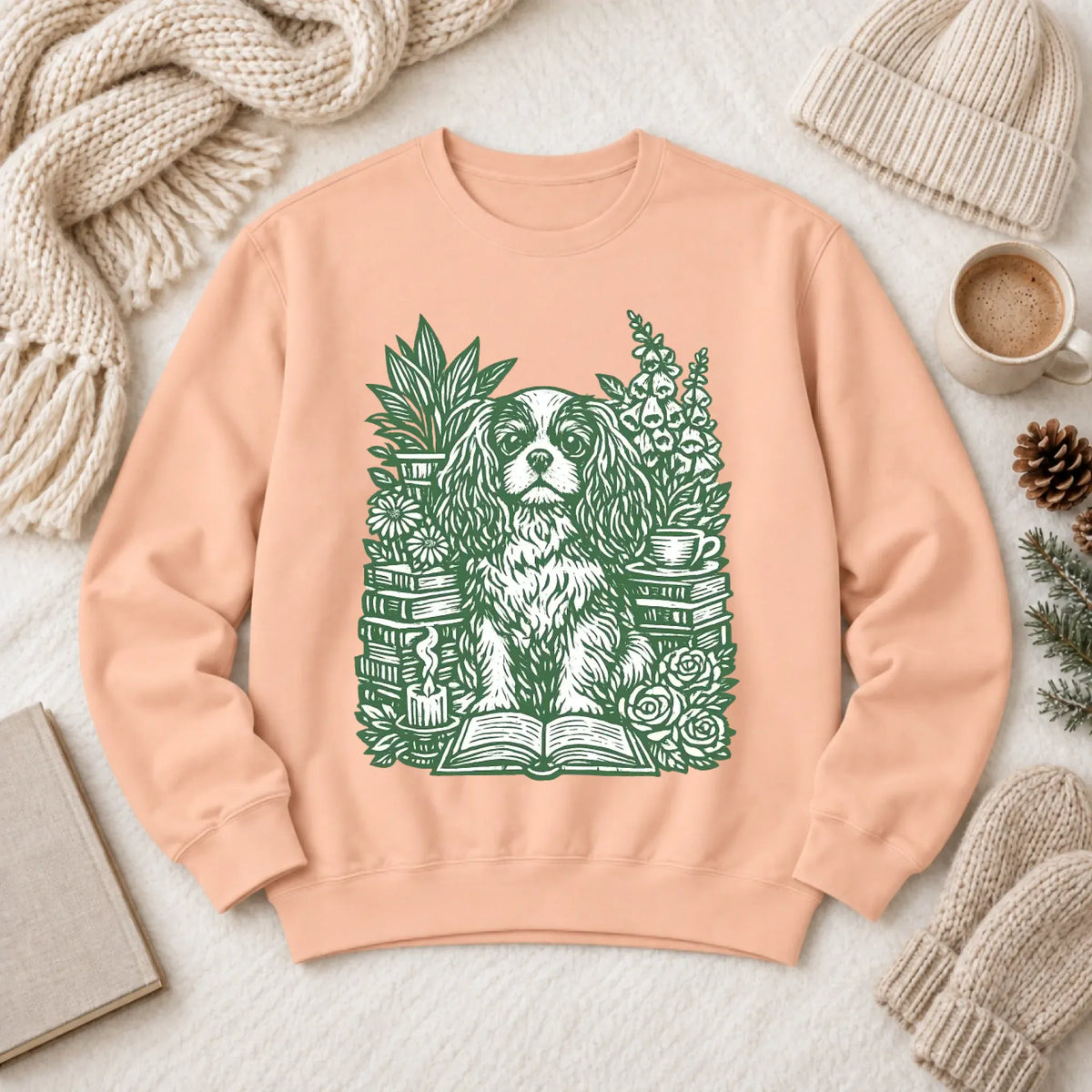 Cavalier Bookclub Reading Unisex Sweatshirt Peachy