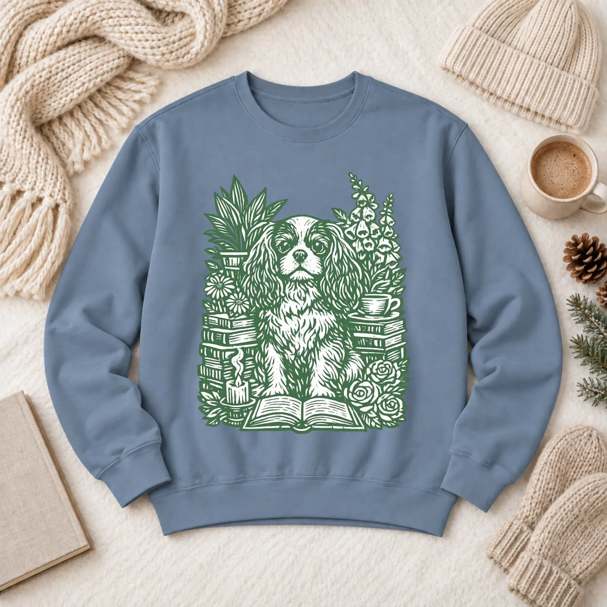 Cavalier Bookclub Reading Unisex Sweatshirt Blue Jean