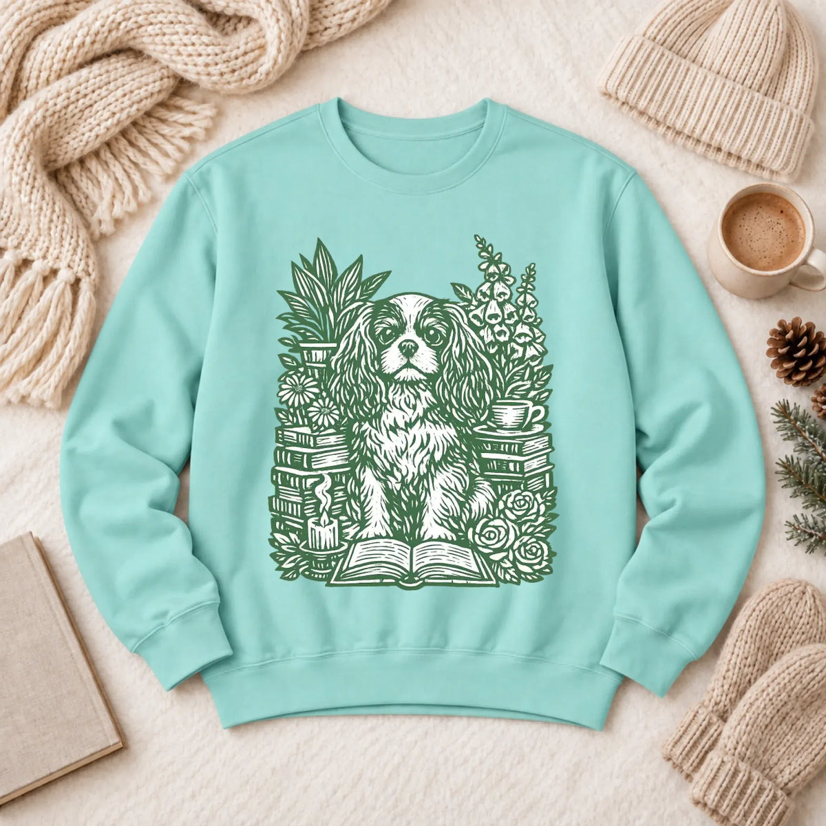 Cavalier Bookclub Reading Unisex Sweatshirt Chalky Mint