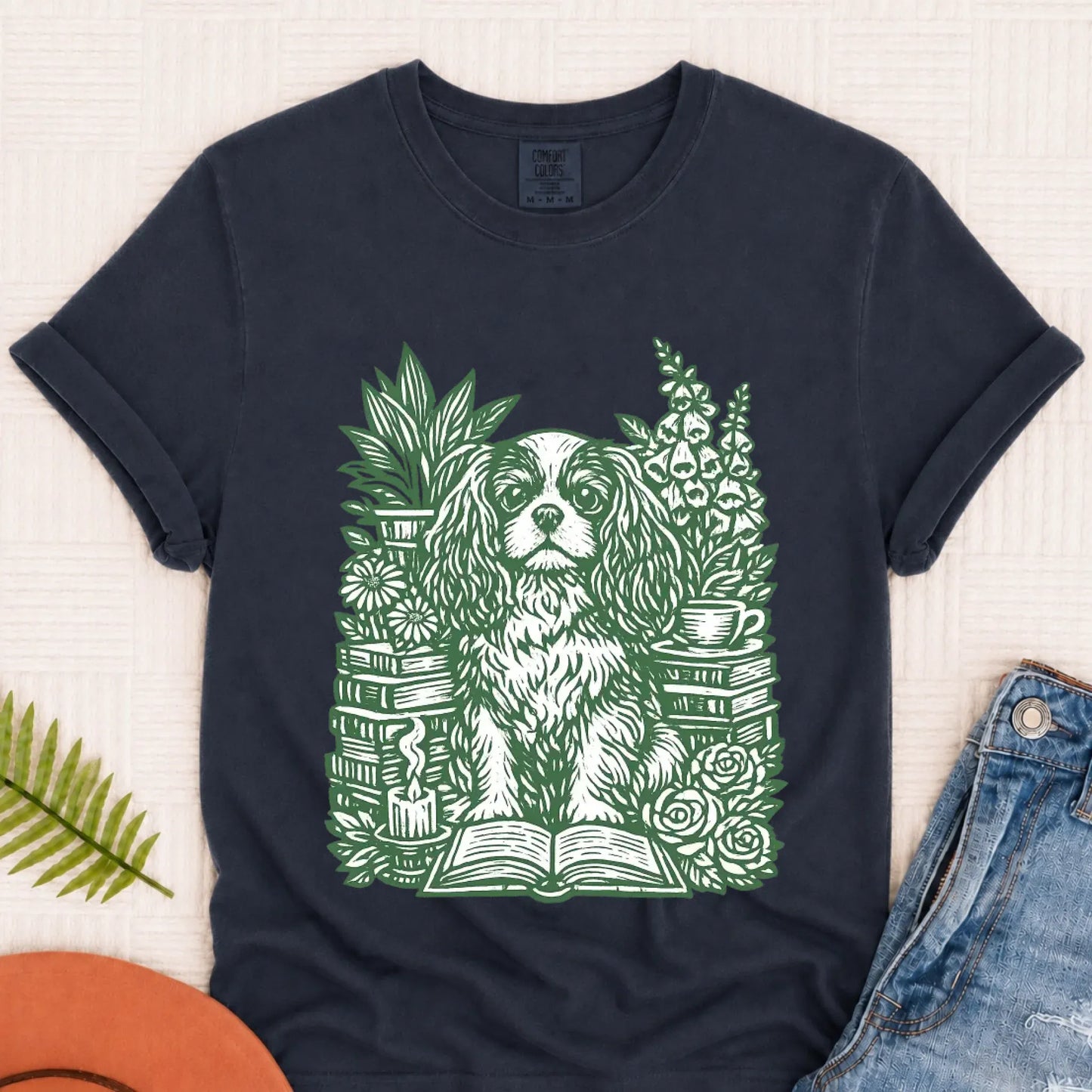 Cavalier Bookclub Reading Unisex TShirt Navy