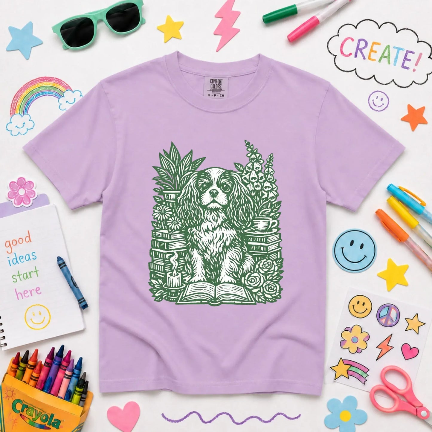 Cavalier Bookclub Reading Unisex YOUTH Tshirt Orchid
