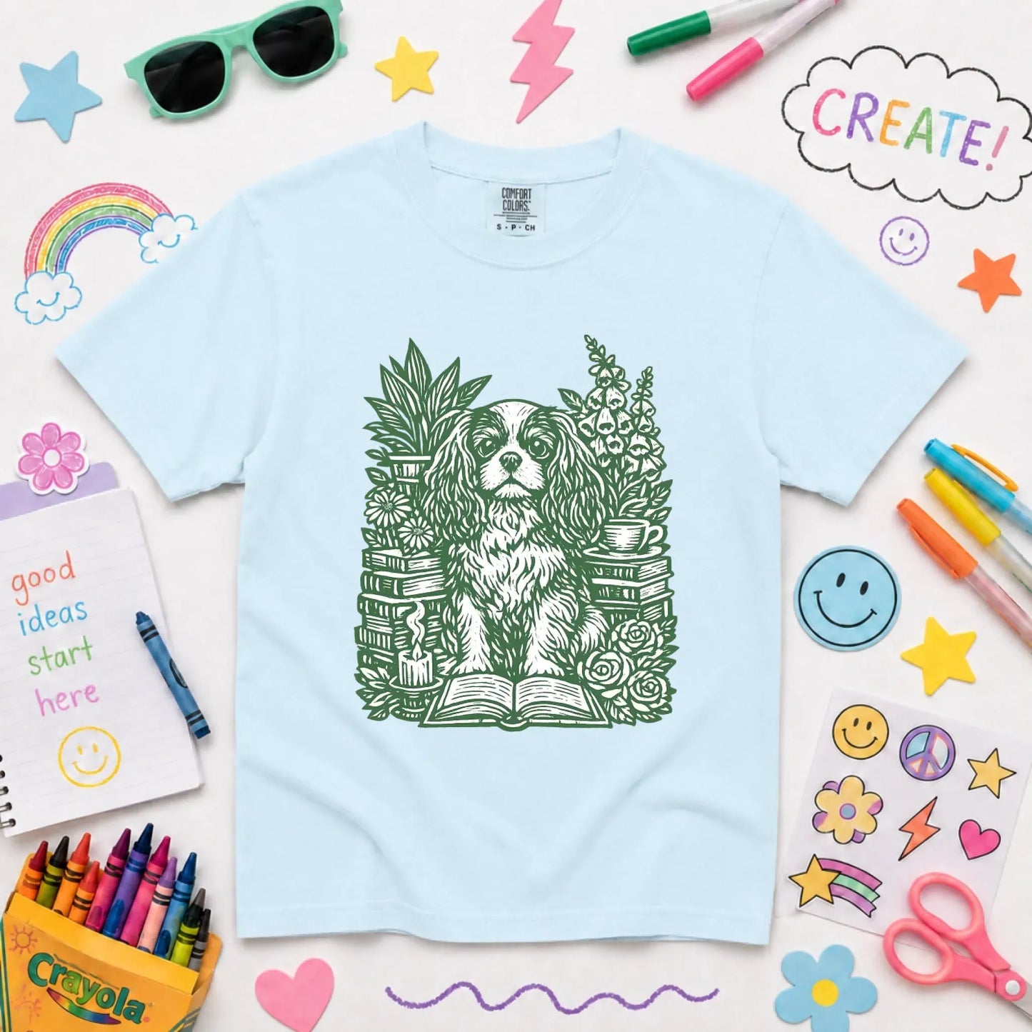 Cavalier Bookclub Reading Unisex YOUTH Tshirt Chambray