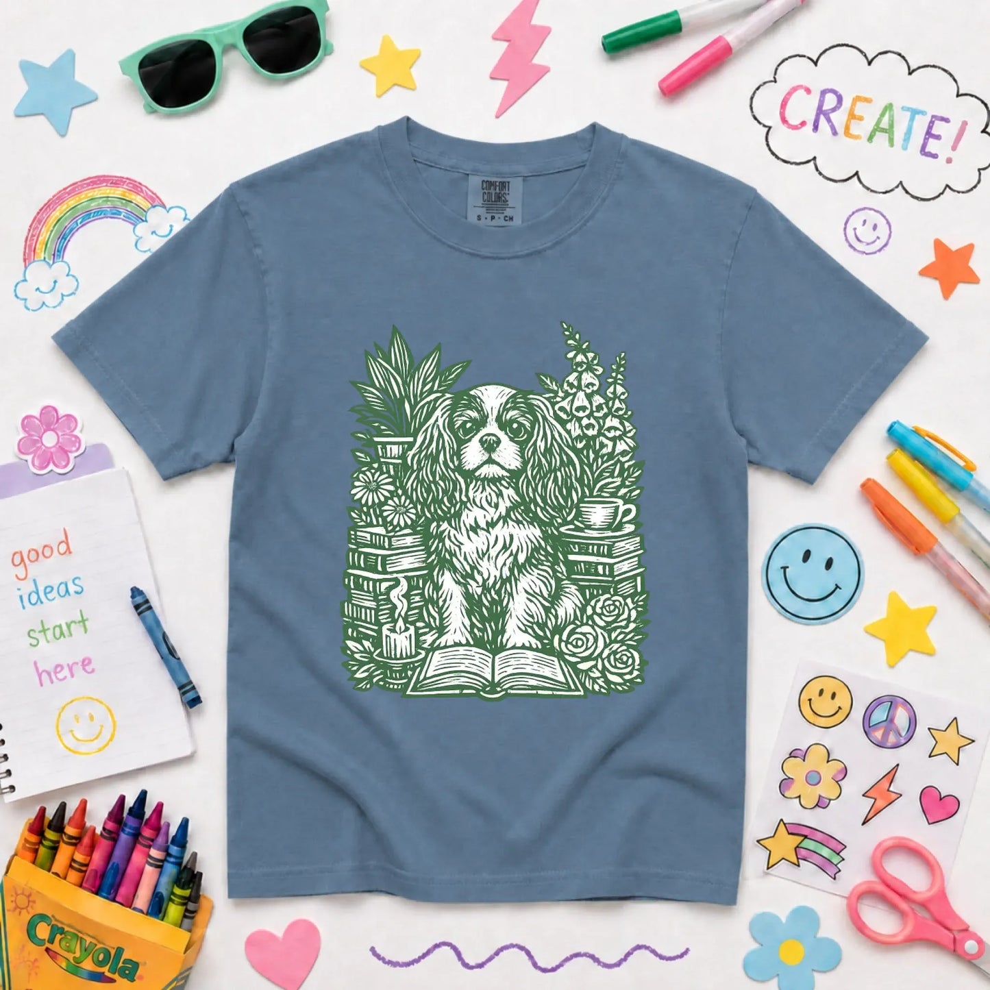 Cavalier Bookclub Reading Unisex YOUTH Tshirt Blue Jean