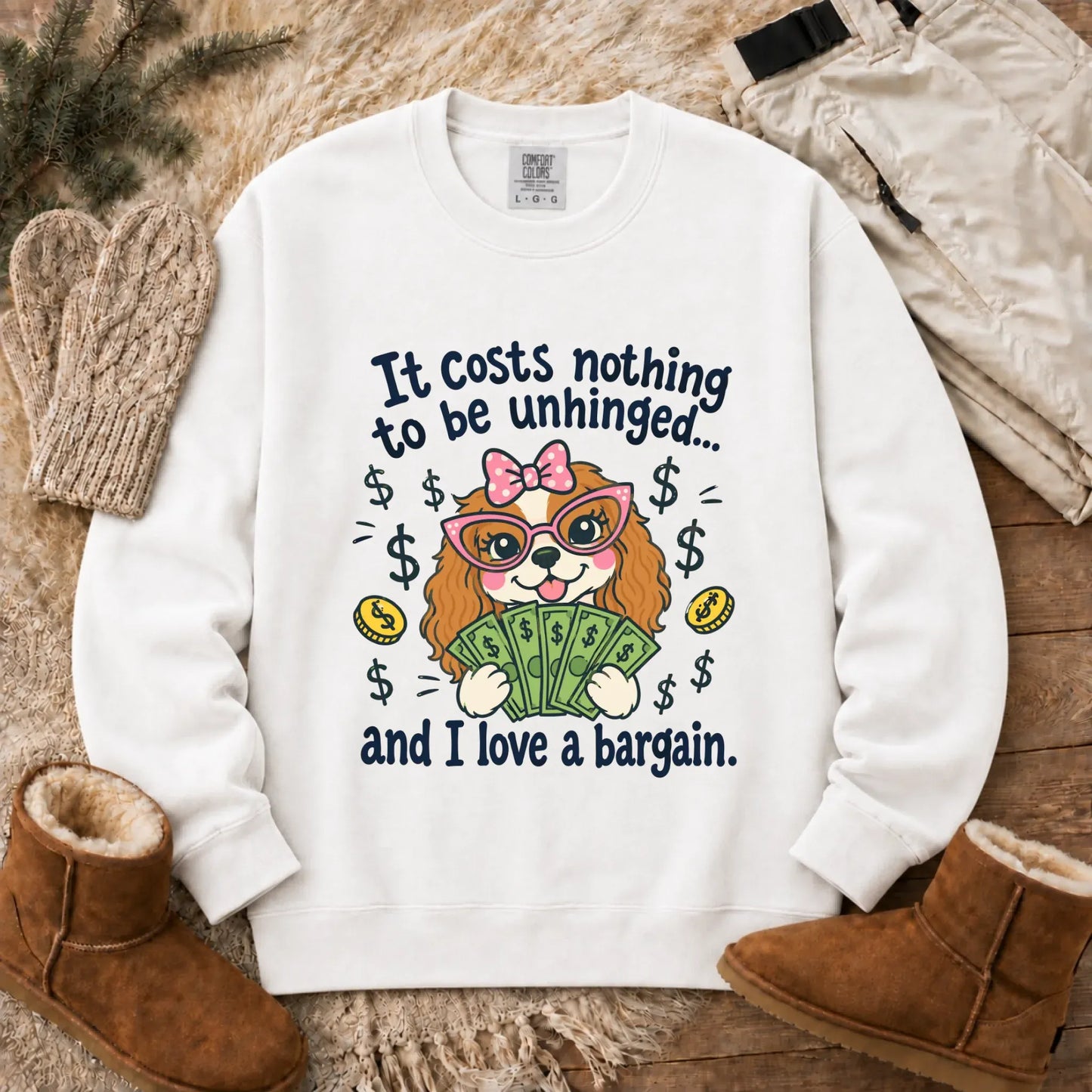 Cavalier Bulldog Unhinged Snarky Unisex Sweatshirt White