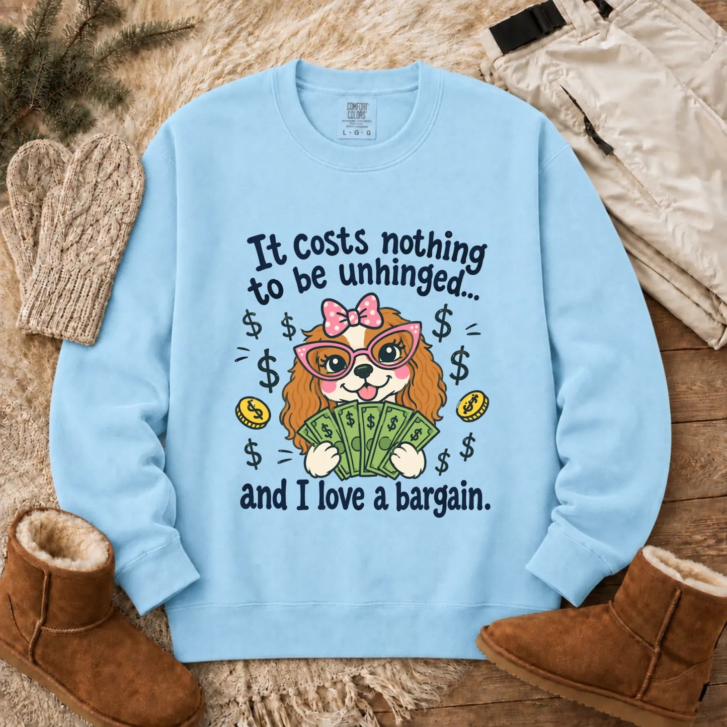 Cavalier Bulldog Unhinged Snarky Unisex Sweatshirt Chambray