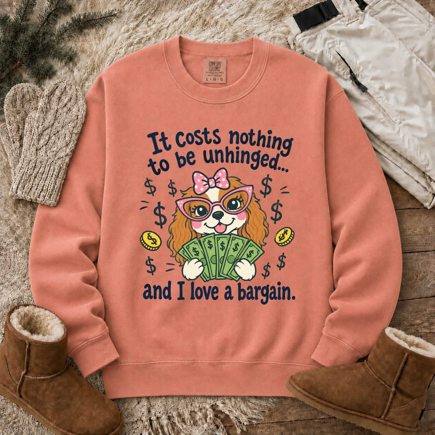 Cavalier Bulldog Unhinged Snarky Unisex Sweatshirt Terracotta