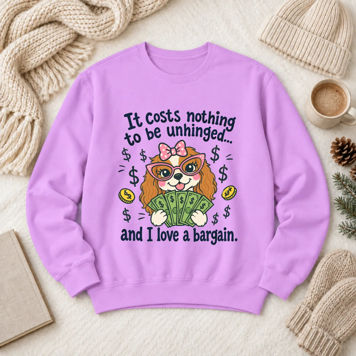 Cavalier Bulldog Unhinged Snarky Unisex Sweatshirt Neon Violet