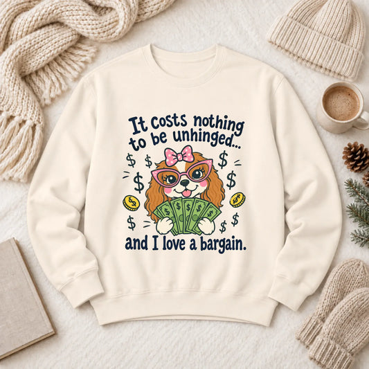 Cavalier Bulldog Unhinged Snarky Unisex Sweatshirt Ivory