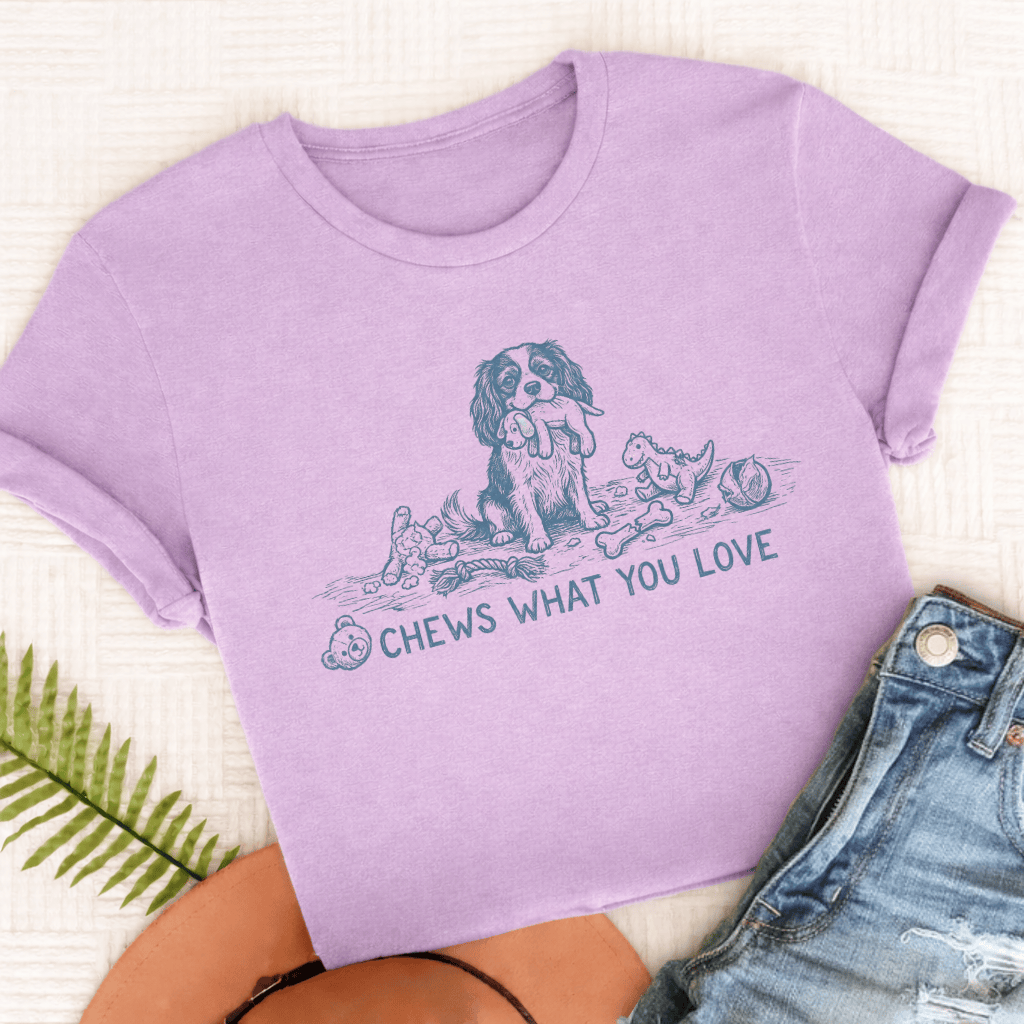 Cavalier Chews Love Unisex TShirt Comfort Colors Orchid