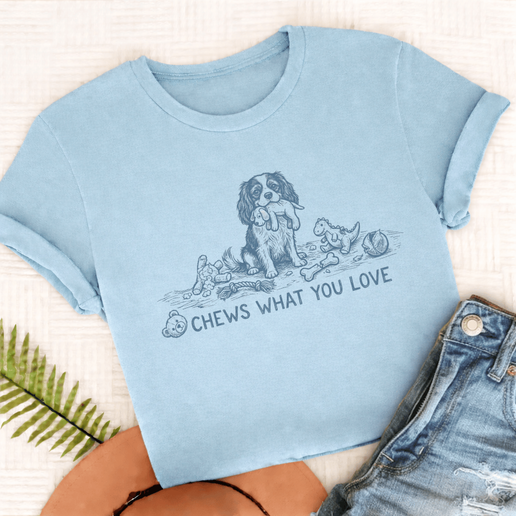 Cavalier Chews Love Unisex TShirt Comfort Colors Chambray