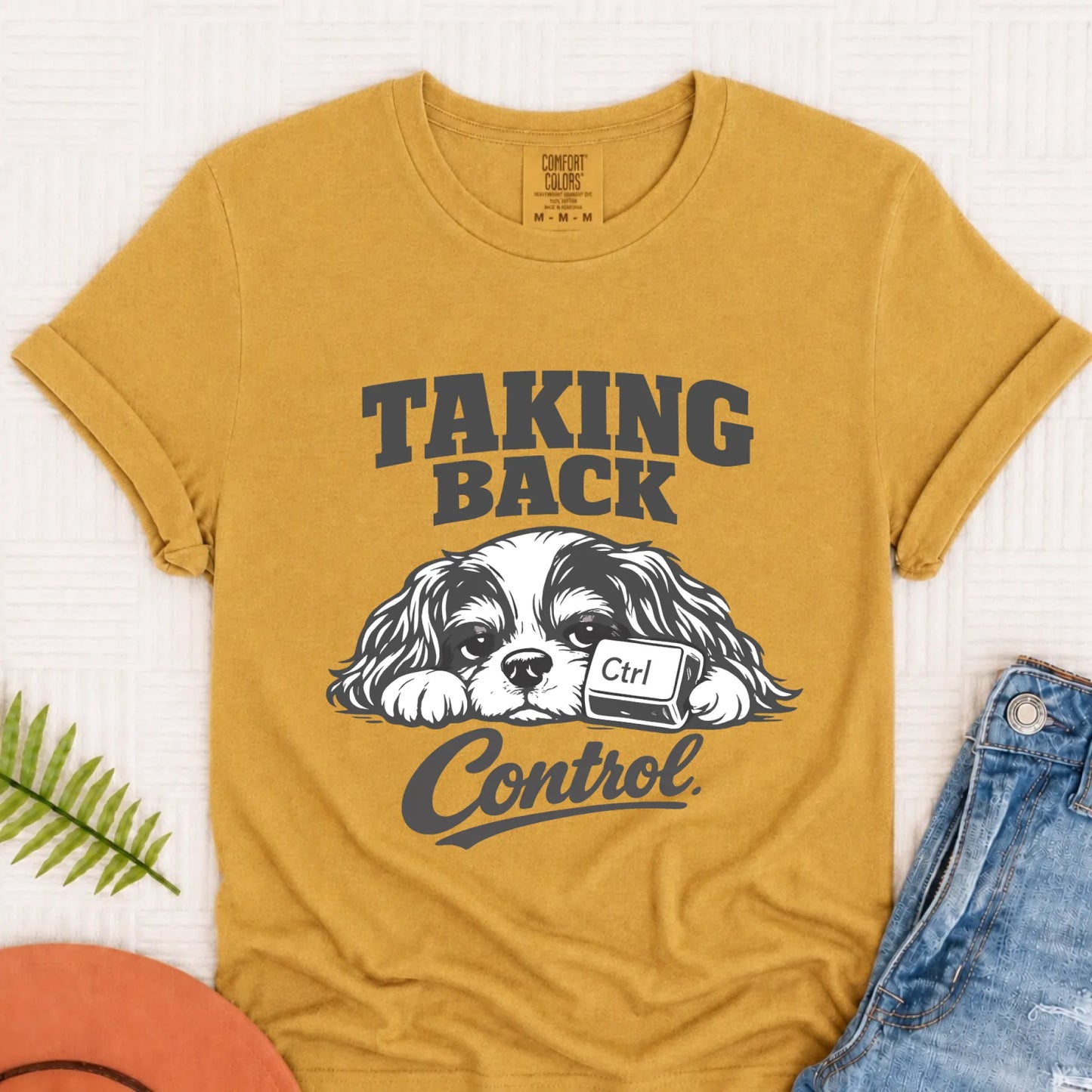 Cavalier Computer Nerd Taking Control Unisex TShirt Mustard