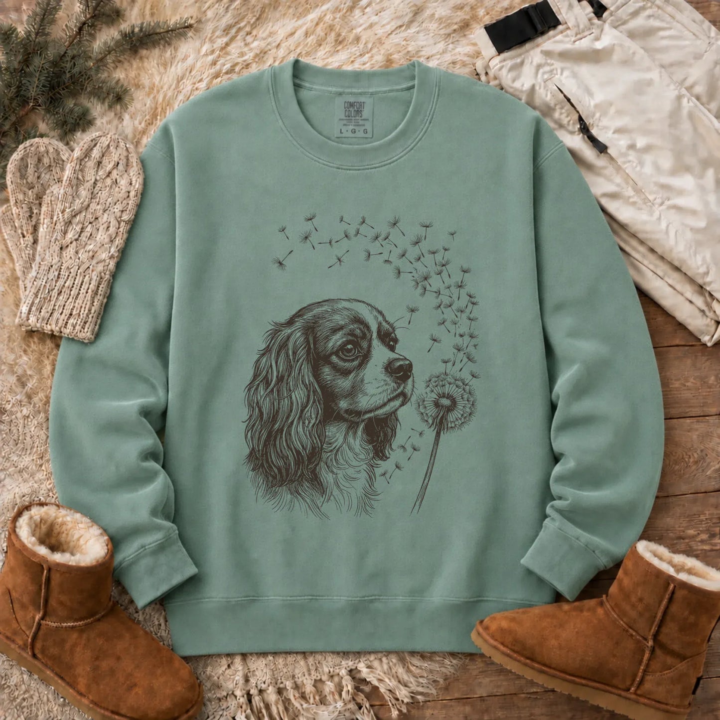 Cavalier Dandelion Garden Unisex Sweatshirt Light Green