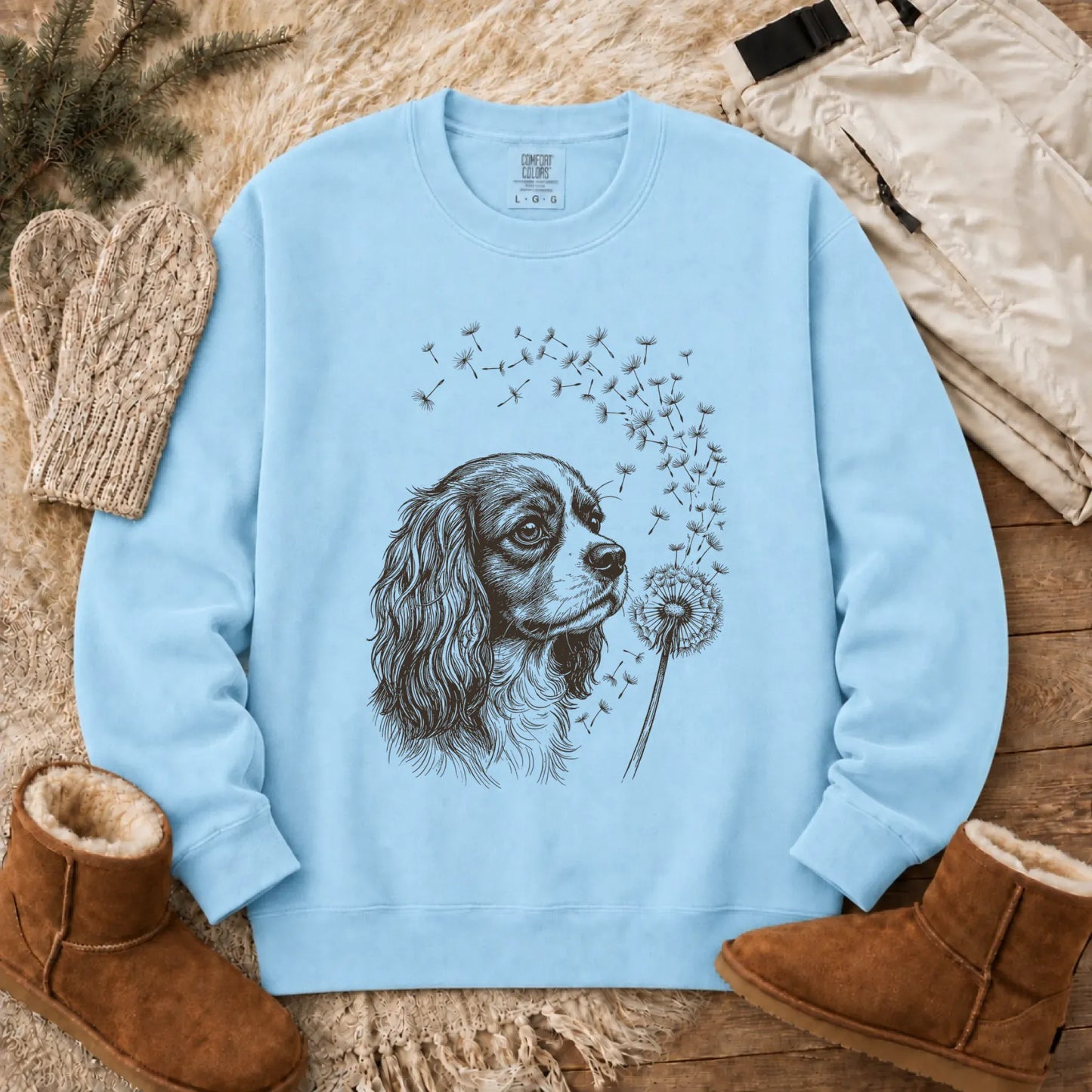 Cavalier Dandelion Garden Unisex Sweatshirt Chambray