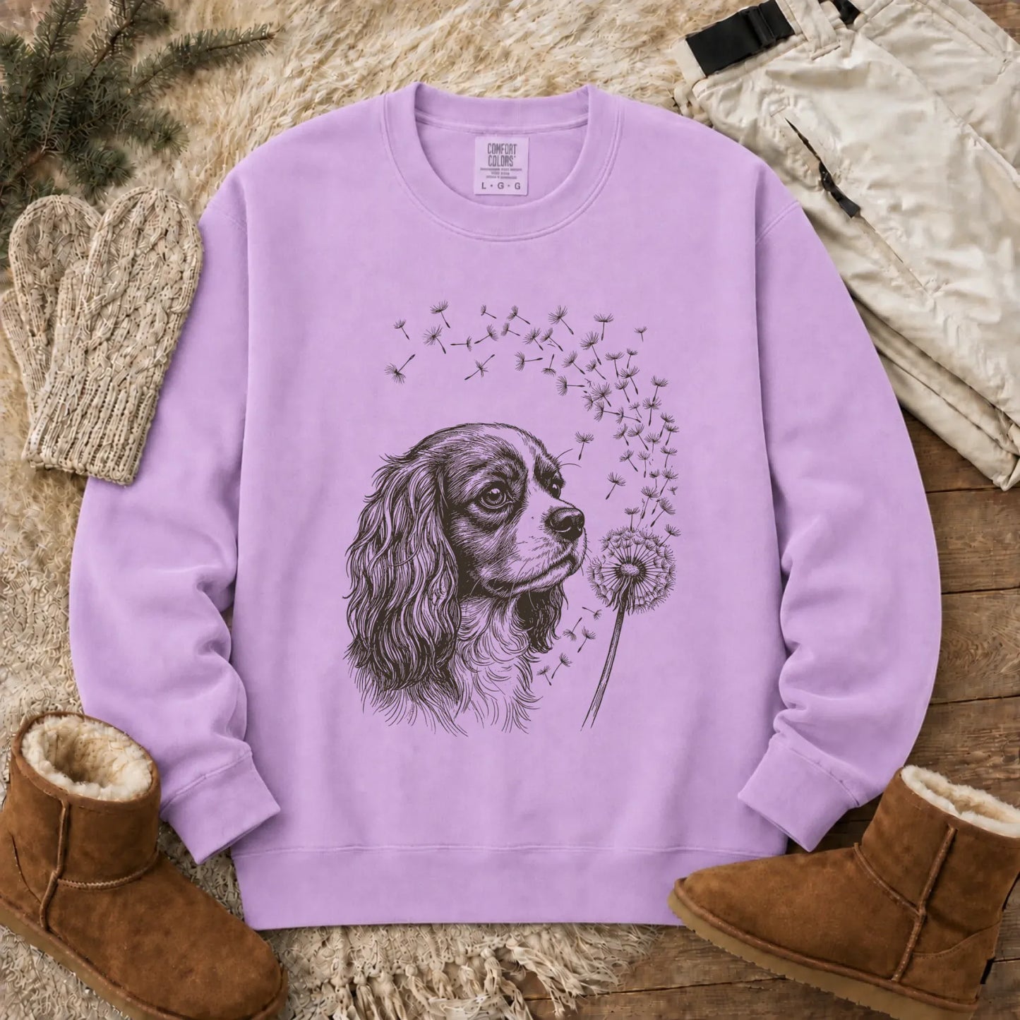 Cavalier Dandelion Garden Unisex Sweatshirt Orchid