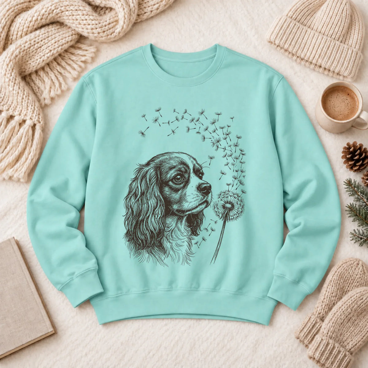 Cavalier Dandelion Garden Unisex Sweatshirt Chalky Mint