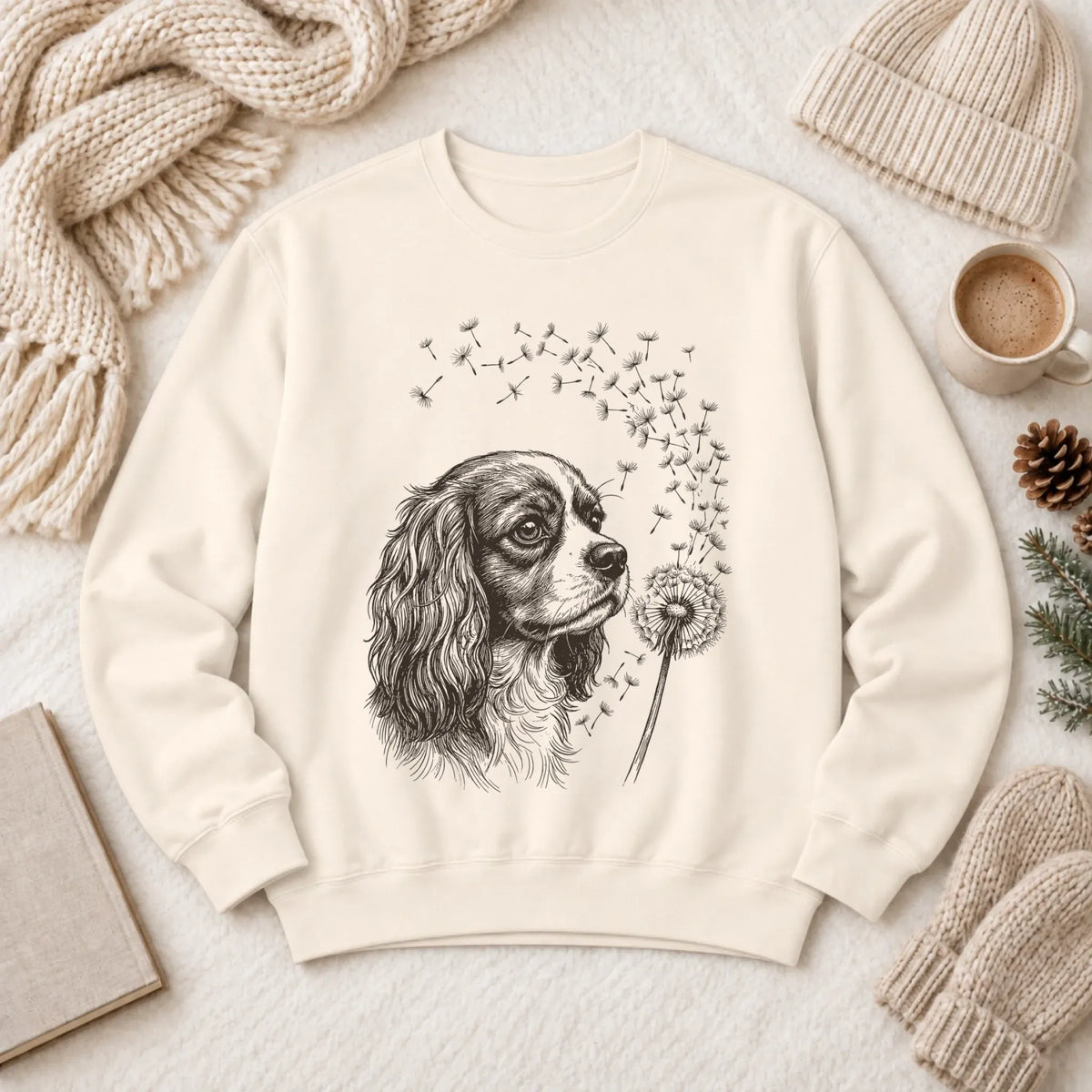Cavalier Dandelion Garden Unisex Sweatshirt Ivory
