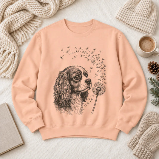 Cavalier Dandelion Garden Unisex Sweatshirt Peachy