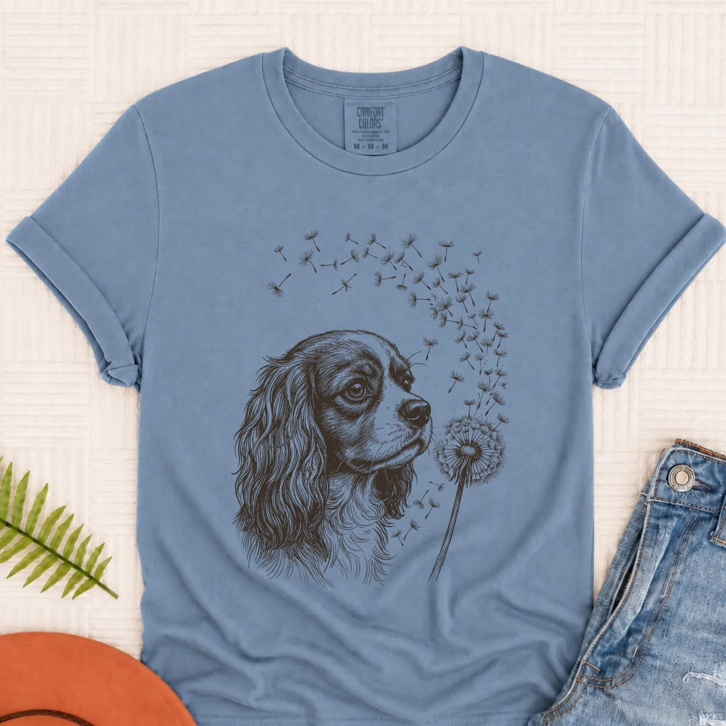 Cavalier Dandelion Garden Unisex TShirt Blue Jean