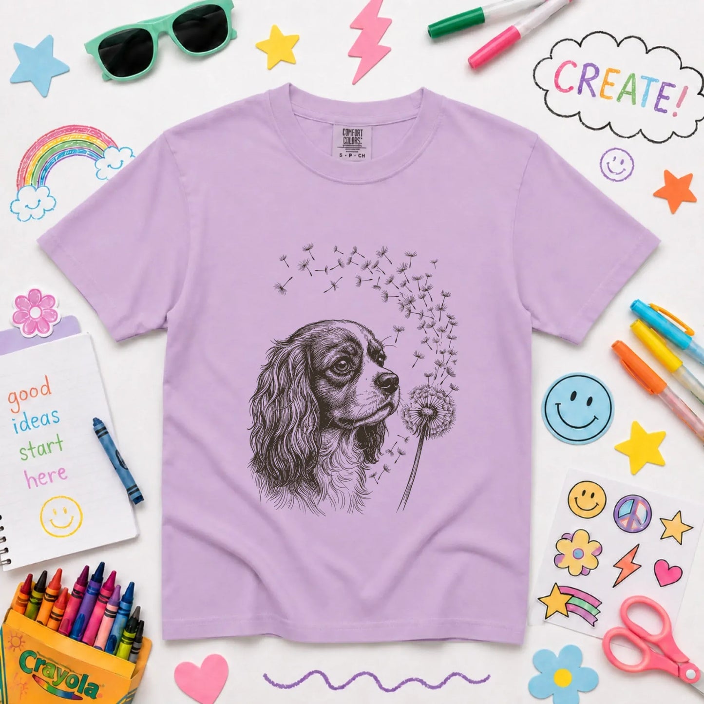 Cavalier Dandelion Garden Unisex YOUTH TShirt Orchid