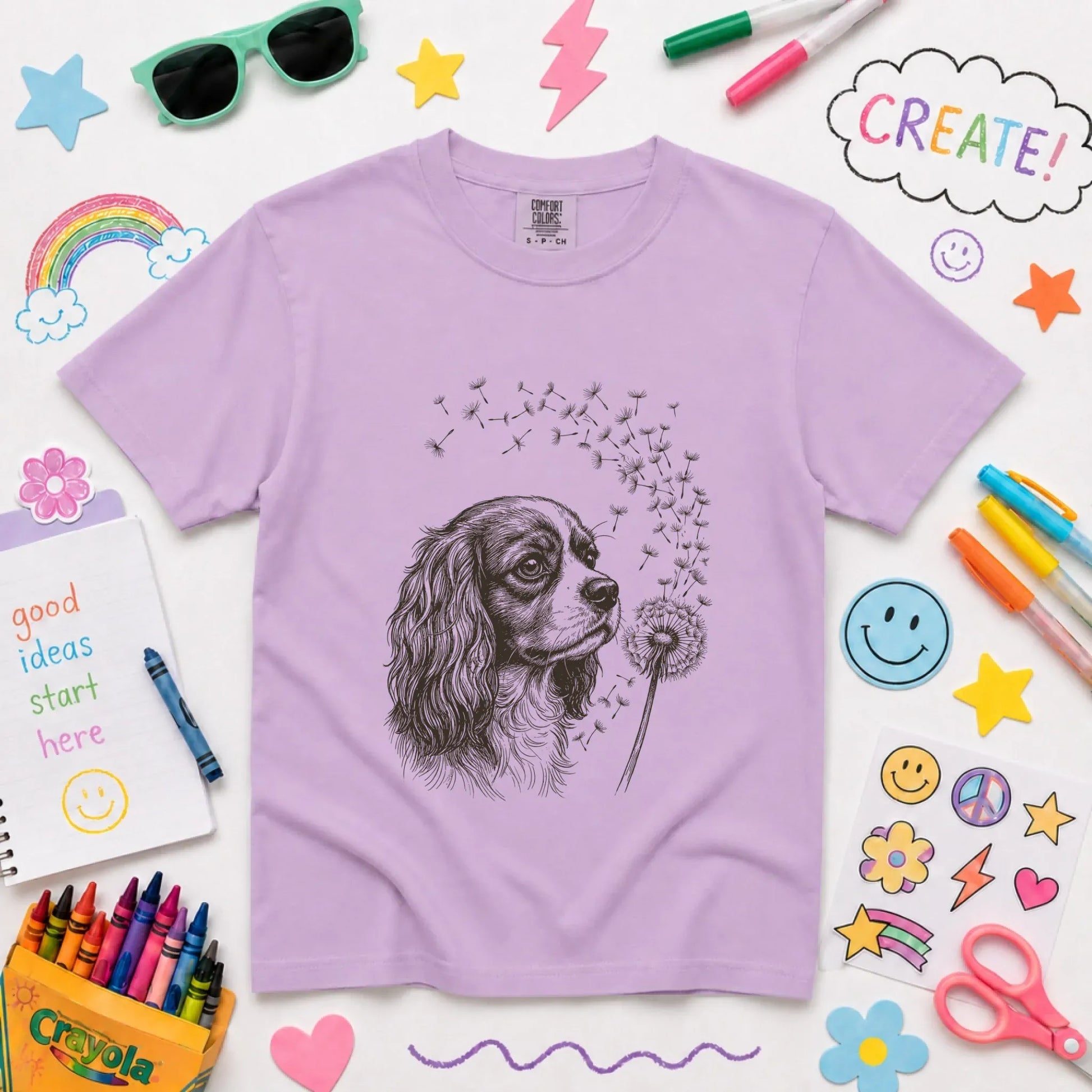 Cavalier Dandelion Garden Unisex YOUTH TShirt Orchid