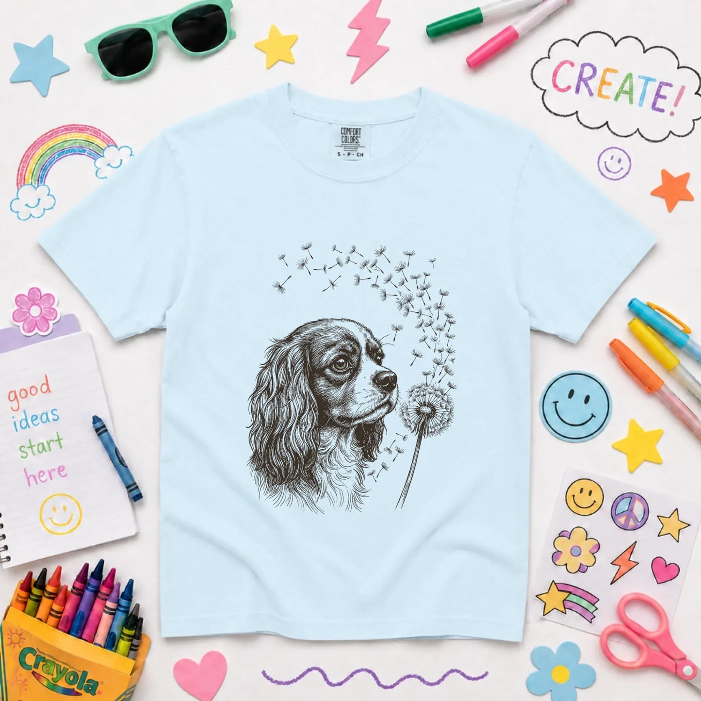 Cavalier Dandelion Garden Unisex YOUTH TShirt Chambray