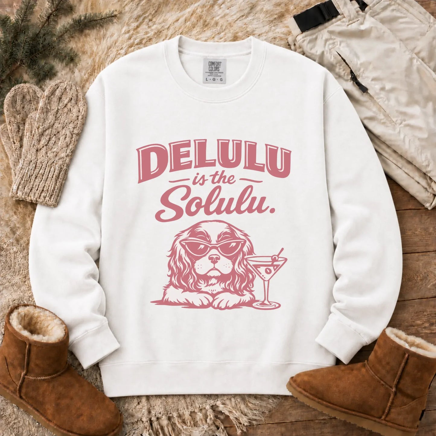 Cavalier Delulu Drinking Martini Unisex Sweatshirt White