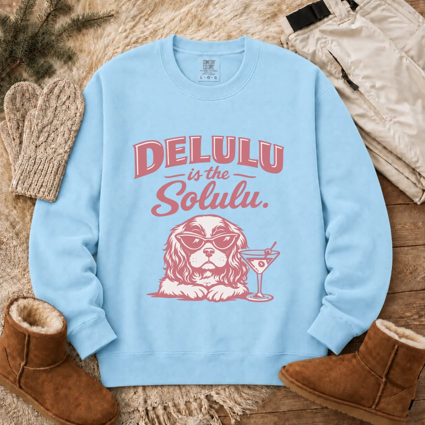 Cavalier Delulu Drinking Martini Unisex Sweatshirt Chambray